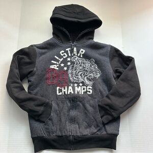 Lee Boys All-Star Champs Gray Sherpa Lined Hooded Zip-Up Jacket Size Large 14/16